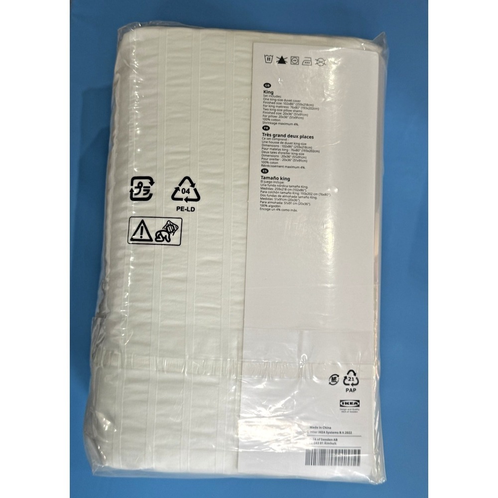 Ikea OFELIA VASS King Duvet Cover w/ Pillowcases Dobby Woven Bed Set White New - Picture 7 of 7